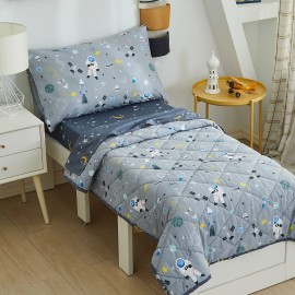 Brandream 4-Piece Toddler Bedding Sets for Boys Space Rocket Galaxy Bed Sheet Set Girls Includes Comforter, Top Flat Sheet, Fitted Sheets and Pillowcases, Cotton
