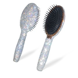 Bling Rhinestone Hair Brush Removing Tangles, Knots, Hair Massaging For Women,Girl Wet and Dry Hair (white)