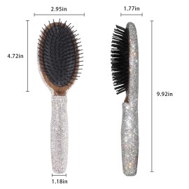 Bling Rhinestone Hair Brush Removing Tangles, Knots, Hair Massaging For Women,Girl Wet and Dry Hair (white)