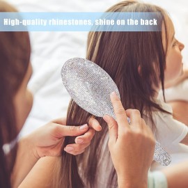 Bling Rhinestone Hair Brush Removing Tangles, Knots, Hair Massaging For Women,Girl Wet and Dry Hair (white)