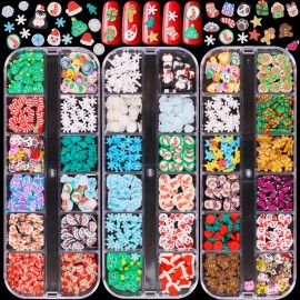 36 Grids Christmas Nail Art Slices, Lorvain 3D Nail Flake Charms Nail Sequins Heart Star Snowflake Santa Claus Flake Nail Art Slime Glitter Charms for Women Girls DIY Nail Face Body Decoration (3 Box)