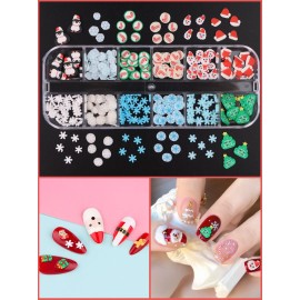 36 Grids Christmas Nail Art Slices, Lorvain 3D Nail Flake Charms Nail Sequins Heart Star Snowflake Santa Claus Flake Nail Art Slime Glitter Charms for Women Girls DIY Nail Face Body Decoration (3 Box)