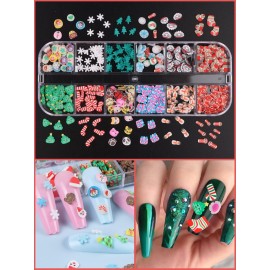 36 Grids Christmas Nail Art Slices, Lorvain 3D Nail Flake Charms Nail Sequins Heart Star Snowflake Santa Claus Flake Nail Art Slime Glitter Charms for Women Girls DIY Nail Face Body Decoration (3 Box)