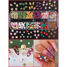 36 Grids Christmas Nail Art Slices, Lorvain 3D Nail Flake Charms Nail Sequins Heart Star Snowflake Santa Claus Flake Nail Art Slime Glitter Charms for Women Girls DIY Nail Face Body Decoration (3 Box)