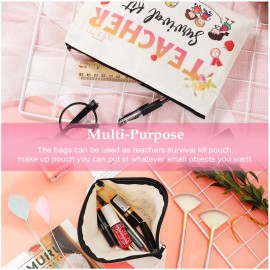Weewooday 12 Pcs Teacher Appreciation Present Set 6 Teacher Survival Kit Bag Makeup Pouch Pencil Bag, 6 Blessing Card Bracelet Kit(7.9 x 5.3 Inch,Chic Style)