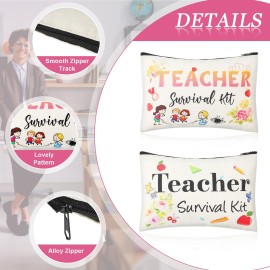 Weewooday 12 Pcs Teacher Appreciation Present Set 6 Teacher Survival Kit Bag Makeup Pouch Pencil Bag, 6 Blessing Card Bracelet Kit(7.9 x 5.3 Inch,Chic Style)