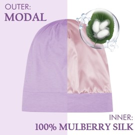 OLESILK 100% Mulberry Silk Bonnet for Sleeping Women, Silk Hair Wrap for Sleeping, Silk Sleep Bonnet for Women&Men, Real Silk, Not Satin, Purple