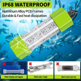 BLUERICE 12V 70W Underwater Light IP68 108-LED 3500 Lumen Night Fishing Finder Lamp, Ice Fishing Light, Lure Bait Lamp with 5M / 16.5 FT Cord (70W/108LED/GREEN)