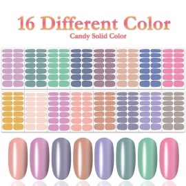 SILPECWEE 224 Pieces 16 Sheets Nail Polish Strips Solid Color Nail Polish Stickers Nail Wraps for Women Self Adhesive Nail Art Stickers with Nail File (Light Colour)
