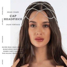 Fdesigner Rhinestone Head Chain Jewelry Silver Gatsby Cap Headpieces 1920s Flapper Headchain Belly Dance Cleopatra Women Hair Accessories Fdesigner Rhinestone Head Chain Jewelry Silver Gatsby Cap Headpieces 1920s Flapper Headchain Belly Dance Cleopatra Women Hair Accessories