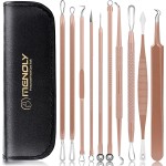 Pimple Popper Tool Kit, MENOLY 10 Pcs Blackhead Remover Comedone Extractor Acne Removal Kit for Blemish, Whitehead Popping,Zit Removing for Nose Face Tools with a Leather Bag (Rose Gold)