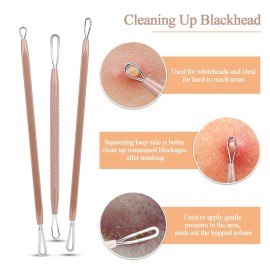 Pimple Popper Tool Kit, MENOLY 10 Pcs Blackhead Remover Comedone Extractor Acne Removal Kit for Blemish, Whitehead Popping,Zit Removing for Nose Face Tools with a Leather Bag (Rose Gold)