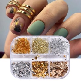 Eseres Nail Foil 3D Sparking Gold Flakes for Nails 6 Grids Metallic Nail Glitter for Nail Art Design Eseres Nail Foil 3D Sparking Gold Flakes for Nails 6 Grids Metallic Nail Glitter for Nail Art Design