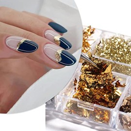 Eseres Nail Foil 3D Sparking Gold Flakes for Nails 6 Grids Metallic Nail Glitter for Nail Art Design Eseres Nail Foil 3D Sparking Gold Flakes for Nails 6 Grids Metallic Nail Glitter for Nail Art Design