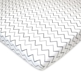 TL Care 2 Pack 100% Natural Cotton Fitted Pack and Play Sheets 39 x 27 - Soft & Breathable Pack N Play Sheets for Playard & Mini Crib Mattress, Gray Star/Gray Zigzag, for Boys & Girls