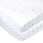 TL Care 2 Pack 100% Natural Cotton Fitted Mini Crib Sheets 38 x 24 - Soft & Breathable Small Nesting Portable Sheets, Fits Pack N Play Mattresses, Blue Stars/Zigzag, for Boys & Girls