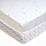 TL Care 2 Pack 100% Natural Cotton Fitted Mini Crib Sheets 38 x 24 - Soft & Breathable Small Nesting Portable Sheets, Fits Pack N Play Mattresses, Pink Stars/Zigzag, for Boys & Girls