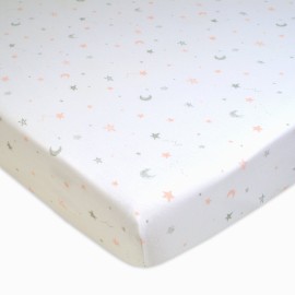 TL Care 2 Pack 100% Natural Cotton Fitted Mini Crib Sheets 38 x 24 - Soft & Breathable Small Nesting Portable Sheets, Fits Pack N Play Mattresses, Pink Stars/Zigzag, for Boys & Girls