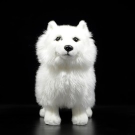 ZHONGXIN MADE Simulation Samoyed Plush Toy - Realistic 12 Standing White Samoyed Pet Dog Stuffed Animal Cute Dog Puppy Model Toy, Unique Plush Gift Collection for Kids Birthday, Home Decor