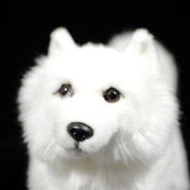 ZHONGXIN MADE Simulation Samoyed Plush Toy - Realistic 12 Standing White Samoyed Pet Dog Stuffed Animal Cute Dog Puppy Model Toy, Unique Plush Gift Collection for Kids Birthday, Home Decor