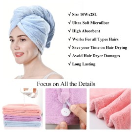 COGANA Ultra Soft 3Pack Microfiber Hair Towel for Women Quick Dry Towel Twist Super Absorbent Microfiber Hair Drying Towel Wraps for Curly Hair Anti Frizz Hair Turbans(Blue,Pink,Purple 10Wx28L)