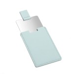 1 Piece Square Stainless Steel Handheld Compact Pocket Mirror with PU Leather Case Travel Tiny Wallet Mirror Plate for Makeup (Lake Blue)