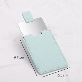 1 Piece Square Stainless Steel Handheld Compact Pocket Mirror with PU Leather Case Travel Tiny Wallet Mirror Plate for Makeup (Lake Blue)