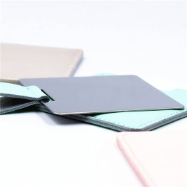1 Piece Square Stainless Steel Handheld Compact Pocket Mirror with PU Leather Case Travel Tiny Wallet Mirror Plate for Makeup (Lake Blue)