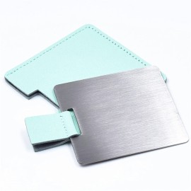 1 Piece Square Stainless Steel Handheld Compact Pocket Mirror with PU Leather Case Travel Tiny Wallet Mirror Plate for Makeup (Lake Blue)