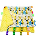 1 PC Yellow Car Big Size Baby Tag Blanket, Soft Baby Security Label, Taggy Blanket for Toddler Gift (21.7x17.7)