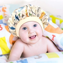3 Pieces Kids Satin Bonnet Dinosaur Wide Elastic Band Sleeping Cap Soft Silk Double Layer Night Hair Hats for Teens Toddler Child Baby