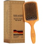 SHASH Since 1869 Made in Germany Wooden Paddle Brush - Gently Detangles, Styles, Conditions Hair with Minimal Frizz and Breakage - Safe for All Hair Types, Wet or Dry - Eco-Sourced Wood