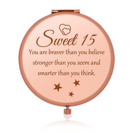 15th Birthday Gifts for Girl 15 Year Old Girl Gifts for Birthday Rose Gold Compact Mirror Inspirational Gifts for Friends Daughter Niece Teenage Girls Sweet 15 Birthday Gifts for Bestie Sister