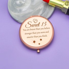 15th Birthday Gifts for Girl 15 Year Old Girl Gifts for Birthday Rose Gold Compact Mirror Inspirational Gifts for Friends Daughter Niece Teenage Girls Sweet 15 Birthday Gifts for Bestie Sister