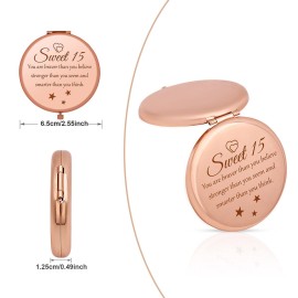 15th Birthday Gifts for Girl 15 Year Old Girl Gifts for Birthday Rose Gold Compact Mirror Inspirational Gifts for Friends Daughter Niece Teenage Girls Sweet 15 Birthday Gifts for Bestie Sister