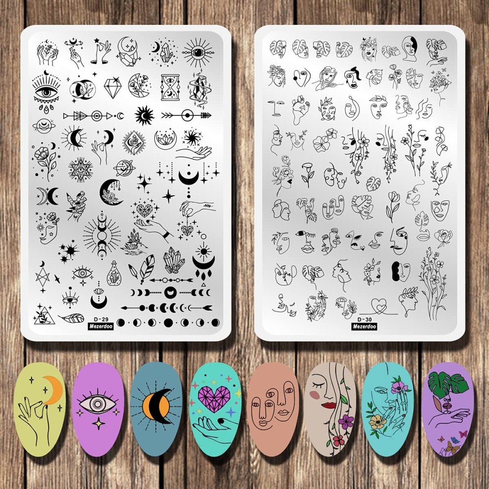 2pcs Large Abstract Face Galaxy Nail Stamping Plates Line Girl Face Pictures Stencil Moon Star Space Nail Picture Design Stamp Templates Mix Flower Leaf Starry Sky Stainless Steel Nail Art Image Plate 2pcs Large Abstract Face Galaxy Nail Stamping Plates Line Girl Face Pictures Stencil Moon Star Space Nail Picture Design Stamp Templates Mix Flower Leaf Starry Sky Stainless Steel Nail Art Image Plate
