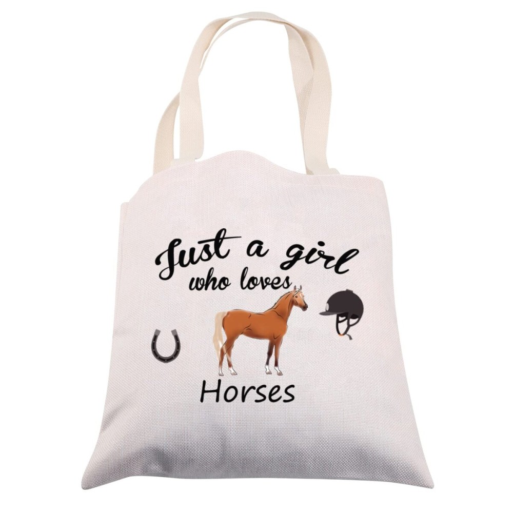 Horses Girls Gifts Horses Lover Gift Just a girl who Loves Horse Canvas Tote Bag Equestrian Gift Horse Reusable Shopping Bag(Horse Tote Bag)