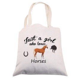 Horses Girls Gifts Horses Lover Gift Just a girl who Loves Horse Canvas Tote Bag Equestrian Gift Horse Reusable Shopping Bag(Horse Tote Bag)