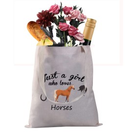 Horses Girls Gifts Horses Lover Gift Just a girl who Loves Horse Canvas Tote Bag Equestrian Gift Horse Reusable Shopping Bag(Horse Tote Bag)