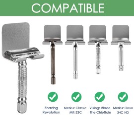 Linkidea 2 Pack Wall Mount Shaver Holder for Shower, Self Adhesive Hook Hanger Stand, Bathroom Wall Mounted Razor Holder Compatible with Vikings, Merkur Double Edge Safety Razor