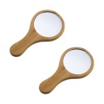UUYYEO 2 Pcs Small Portable Wood Makeup Mirror Handle Round Cosmetic Mirror Wooden Handheld Mirror