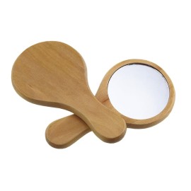 UUYYEO 2 Pcs Small Portable Wood Makeup Mirror Handle Round Cosmetic Mirror Wooden Handheld Mirror