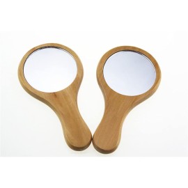 UUYYEO 2 Pcs Small Portable Wood Makeup Mirror Handle Round Cosmetic Mirror Wooden Handheld Mirror