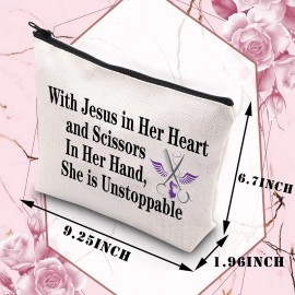 BDPWSS Hair Stylist Makeup Bag for women Hairdresser Gift With Jesus Scissors She is Unstoppable Cosmetology Graduation Gift Cosmetologist Gift (Jesus and scissors)