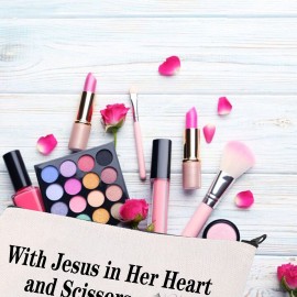 BDPWSS Hair Stylist Makeup Bag for women Hairdresser Gift With Jesus Scissors She is Unstoppable Cosmetology Graduation Gift Cosmetologist Gift (Jesus and scissors)