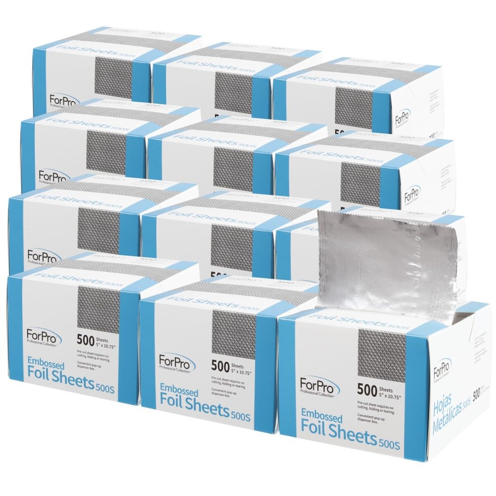 ForPro Professional Collection Embossed Foil Sheets 500S, Aluminum Foil, Pop-Up Dispenser, for Hair Color Application and Highlighting Services, Food Safe, 5 W x 10.75 L, 500-Count (Pack of 12)