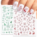 SILPECWEE 12 Sheets Christmas Nail Art Stickers Self Adhesive Nail Stickers Holiday Nail Decals Nail Design Stickers 3D Nail Decoration Kit