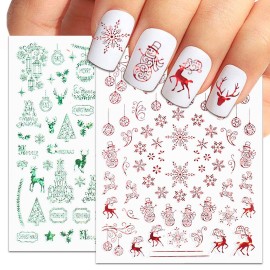 SILPECWEE 12 Sheets Christmas Nail Art Stickers Self Adhesive Nail Stickers Holiday Nail Decals Nail Design Stickers 3D Nail Decoration Kit