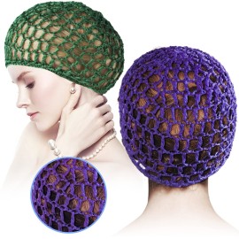 CACASO 5Pcs Mesh Hair Covers - Crocheted Snood Hats for Sleeping, Soft Rayon Knit Snoods in Pink, Black, Blue, Purple, Green