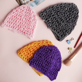 CACASO 5Pcs Mesh Hair Covers - Crocheted Snood Hats for Sleeping, Soft Rayon Knit Snoods in Pink, Black, Blue, Purple, Green